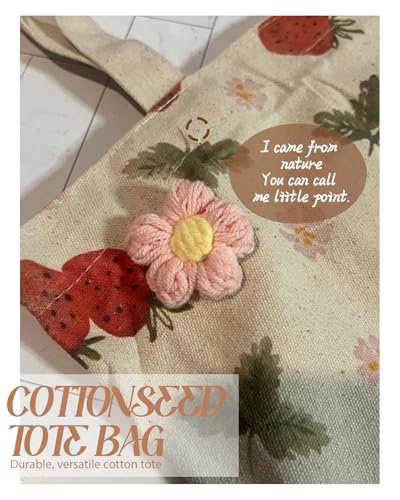 Miss Adola Aesthetic Cottonseed Cherry Tote Bag for Women - with Magnetic Buckle and Inner Pocket for Lady Cloth Cotton Tote Bag for Shopping, Gym, Work, Travel, Library, Bow Cherry