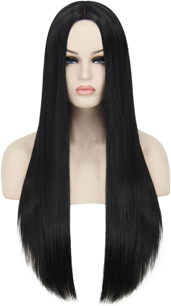 Black Wigs for Morticia Addmas Wig Costume Women Natural Cute Straight Hair Wigs for Party Halloween BU157BK