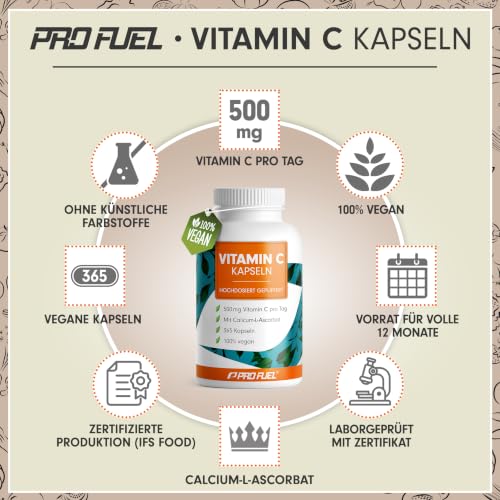 Vitamin C Kapseln 365x mit 500 mg Vitamin C gepuffert - hochwertiges Calcium-Ascorbat - zur täglichen Einnahme - laborgeprüft mit… – Ansicht 2