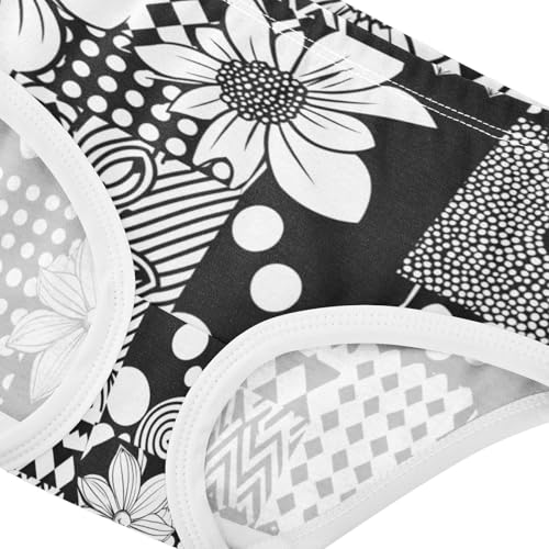 ZZKKO Black White Geometric Floral Girls Underwear Toddler Panties for Girls Comfort Brief Size 2T-8Y3