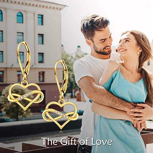 Dovran 14K Gold Heart Dangle Earrings For Women Solid Gold Infinity Leverback Earrings Gold Jewelry Gifts For Her #TOP1