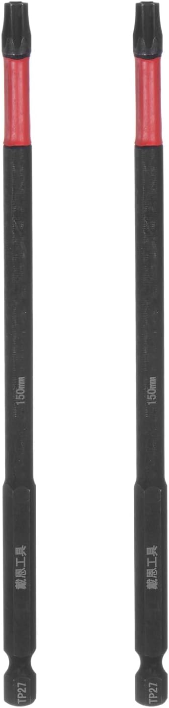 HARFINGTON 2pcs Impact Tough Torx Drill Bit T27 6" Length 1/4" Hex Shank S2 Steel Magnetic Insert Star 6 Point Head Screwdriver Bits