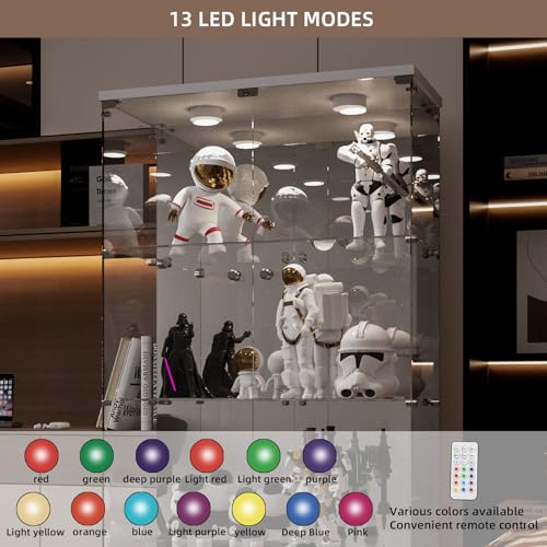 Image of Beauty4U White Glass Display Cabinet with LED&Mirror, 4-Shelf Curio Cabinet