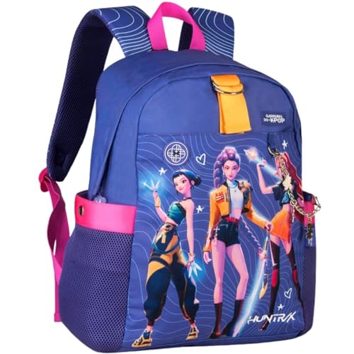 Huntrix Mochila Escolar 17 Litros, Huntrix K-Pop, Alças Reforçadas Acolchoadas, 2 Bolsos Laterais, Compartimentos Interno, Feminina, Volta as aulas (Roxo)