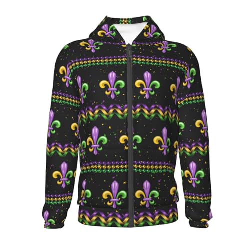 Mardi Gras Fleur de Lis Kid Hoodies Boys Zip Up Sweatshirts Girls Pullover with Pocket Black2