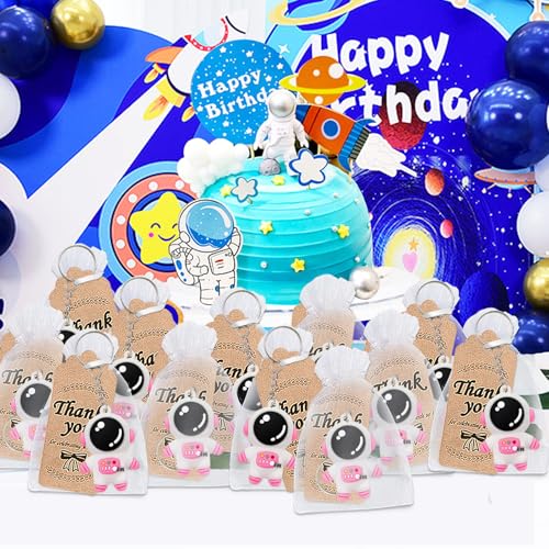 Image of 24 Pack Pink Astronaut Keychains Party Favors for Space Themed Baby Shower, Outer Space Party Goodie Bag Fillers, Birthday, School Carnival Rewards, Classroom Prize