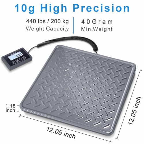 Image of THINKSCALE Shipping Scale, 440 lb x 1 oz Heavy Duty Digital Postal Scale | Alloy Steel Platform with Hold, Tare & Backlit LCD, Package & Luggage Scale, Battery & AC Adapter Included