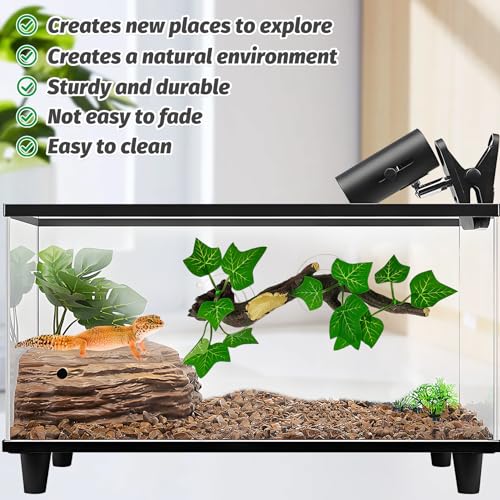 Image of PINVNBY 2 PCS Reptile Corner Branch Terrarium Plant Decoration with Suction Cup Resin Plant for Amphibian Lizard Snake Climbing