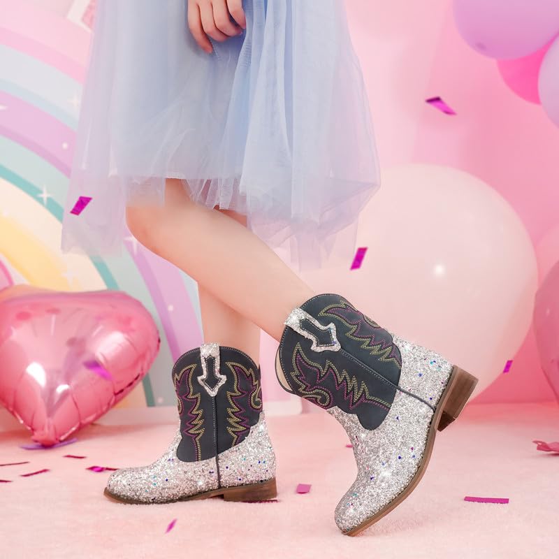 Image of Motasha Toddler Girls Cowgirl Boots Glitter Toddler Cowboy Boot Ankle Girls Boots Little Kids Horse Riding Shoes Party Birthday