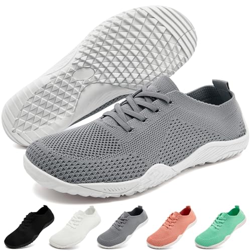 RJYWGS Sneaker Damen Schuhe Barfuss Turnschuhe Laufschuhe Joggingschuhe Freizeitschuhe Gym Sportschuhe Tennisschuhe Bequeme Barfußschuhe Atmungsaktiv Straßenlaufschuhe Minimalistische Damen Grau 39EU