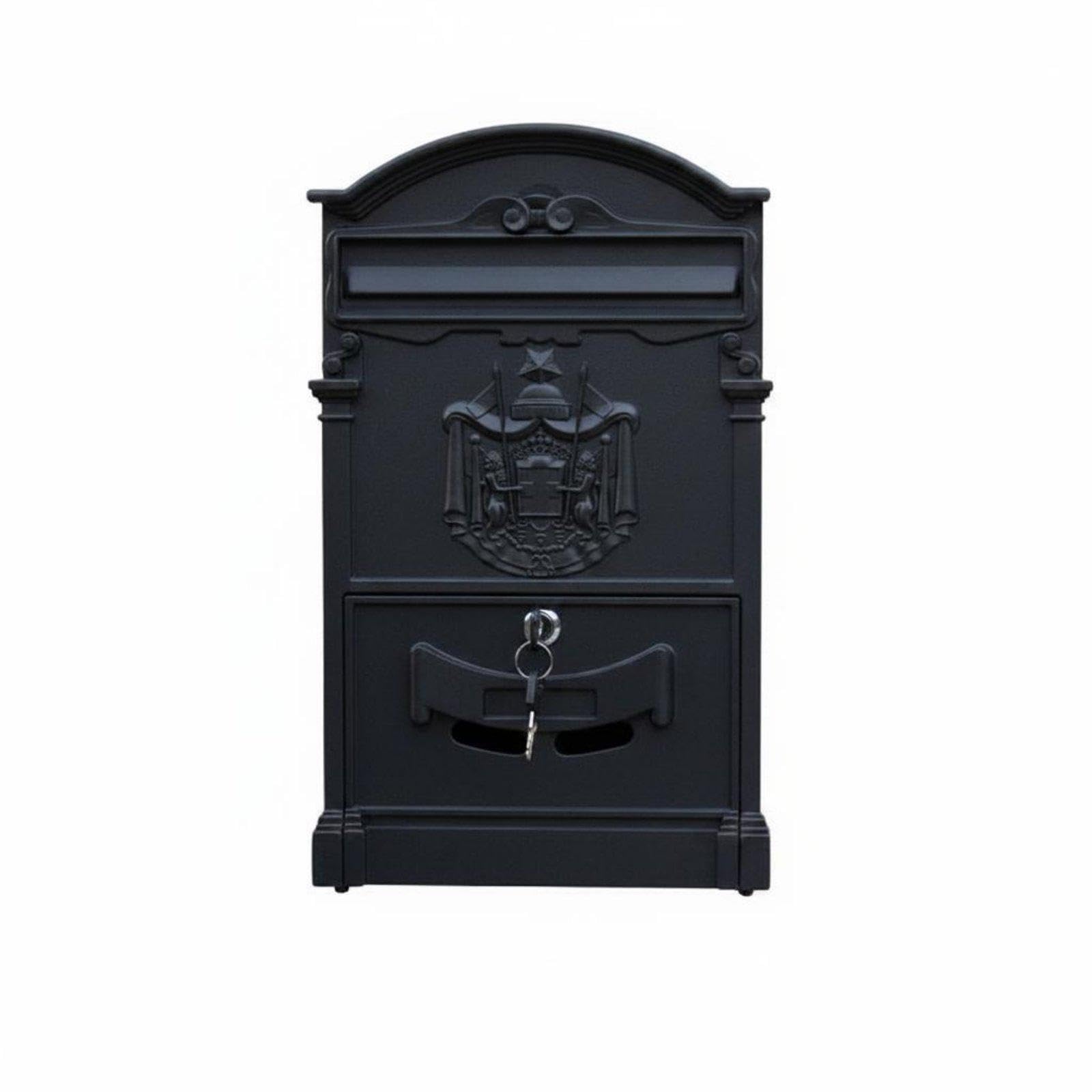 Vintage Wall Mailbox Lockable Locked Mailbox Waterproof Letter Box for Front Porch, Garden Textured Black-image-19