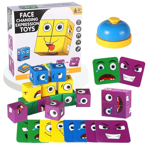 Face Changing Magic Cube, Puzzle 3D Face-Changing Magic Cube, 3D Emoji Blocks Puzzle, Emoji Blocks Wooden Toy