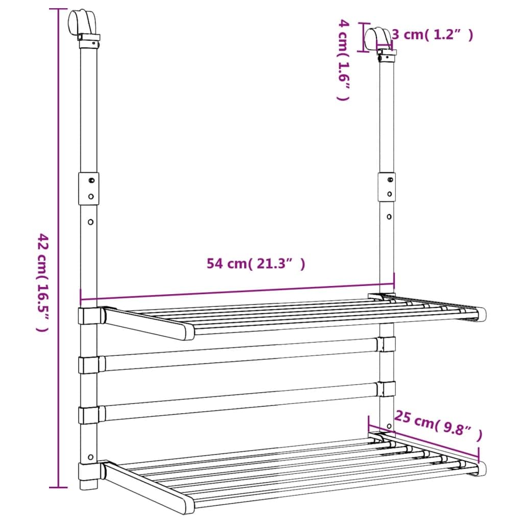 Wäschetrockner für Balkon 54x25x42 cm Aluminium, faltbar und ausziehbar, platzsparender Trockenständer für Bad, Wohnung, Keller, Camping, mit Türhaken, ideal für Kleidung Handtücher Socken
