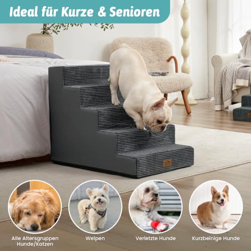 COZY KISS Hundetreppe für Kleine Hunde, 5 Stufen Breiter Haustiertreppe