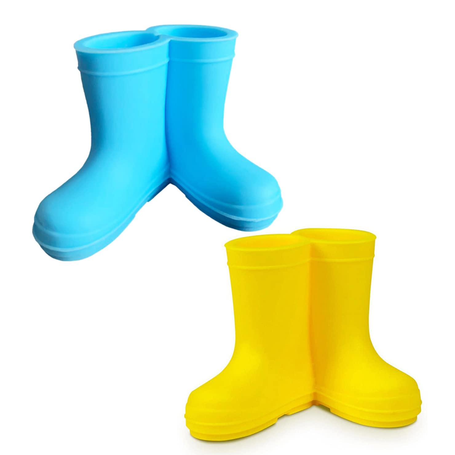 Confezione Da 2 Portaspazzolino Da Pioggia In Silicone - Forma Di Stivaletti - Organizer Multiuso Per Bagno, Rasoi, Pennelli - Blu E Giallo