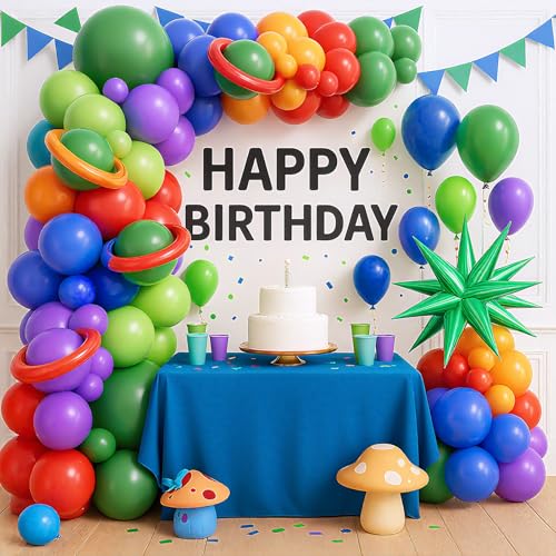 Image of Green Red Blue Purple Balloon Arch Kit, Colorful Balloon Garland for Party
