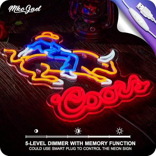Image of Cowboy Crs Light Neon Signs for Wall Decor Rodeo Beer LED Lights for Man Cave Bar Signs with Dimmer for Bar Pub Restaurant Store Party Gift Led Art Wall Decor, 5V USB Powered , 17*13 Inch (Orange red)