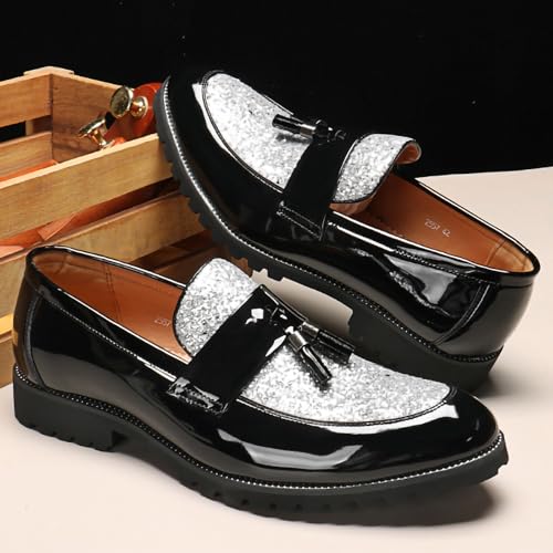 Men's Tassel Loafers – Sparkly Slip-On Dress Shoes with Pointed Toe and Patent PU Upper for Parties, Office, and Formal Events2
