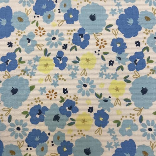 Image of Cotton Fabric DIY Making Supplies Quilting Patchwork Fabric Fat Quarter Bundles DIY for Quilting Cotton Patchwork Cushions (Blue Flowers, 20 inch x 20 inch)