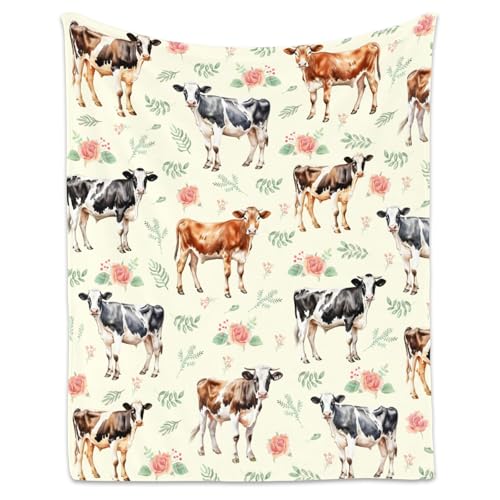 Cow Blanket, Cute Soft Throw Gifts for Grils Boys, Cozy Flannel Throw Blankets for Bed Travel, 50"x60"