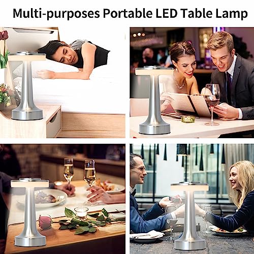 Leroxo Portable Metal Led Table Lamp,3 Color Touch Sensor Rechargeable Desk Lamp,3-Levels Brightness Room Decor Table Lamp,Bedside Lamp,Night Light For Kids Nursery,Dining Room Lamp(Silver) #TOP1