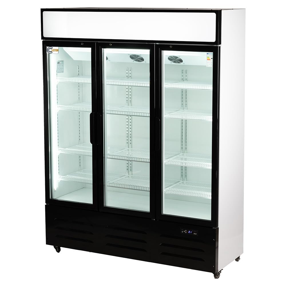 Cleiton® Armario Expositor Refrigerador 3 Puertas de Cristal 900 Litros Doble Cristal Templado Refrigeracion Ventilada Antivaho 1500x570x1980 mm | Vitrina Expositora Refrigerada | Nevera Frio Bebidas