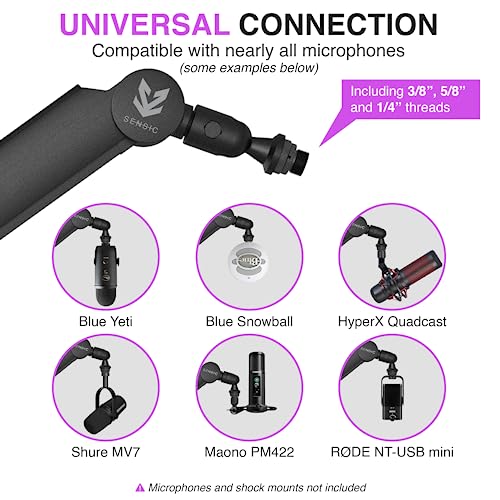 Sensic SA-30 Microphone Boom Arm, 360° Rotatable Mic Stand with 6 inch riser, Microphone Holder with 1/4" - Image 2
