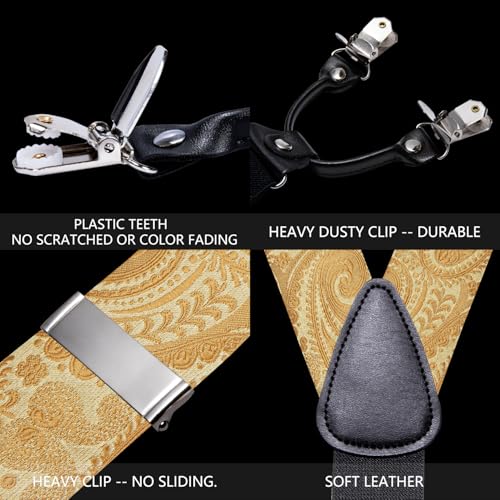 Image of YOHOWA Men Suspenders 6 Clips Strength Adjustable Y Braces Pre-Tied Bow Tie Set Formal Wedding Party