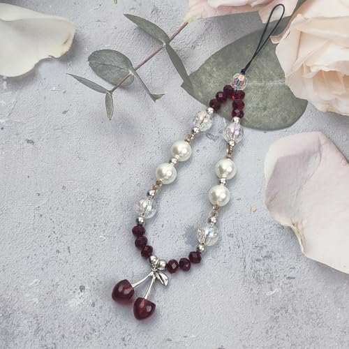 cioatu Phone Charms Cute Cherry Butterfly Cell Phone Lanyard Strap Wrist Strap for Bag Airpods Camera Pendants Decor (Red Cherry 1)