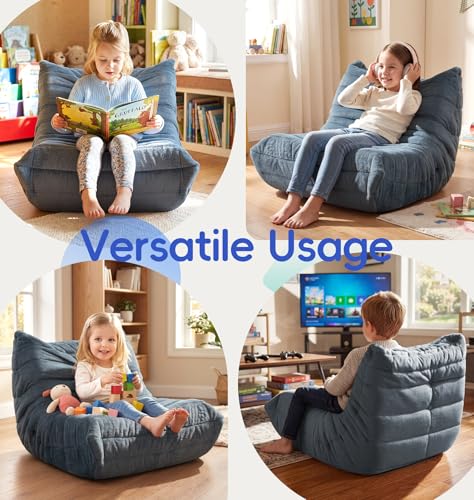 Image of Hobestluk Small Bean Bag Chair Faux Fur Fabric BeanBag Couch for Playroom | Bluegrey Plush,Ergonomic Design,Memory Foam,Strong Supportive,No Assembly Required,Decorative Style for Living Room Bedroom