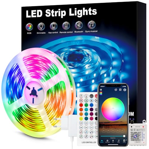 Beaeet Ruban LED 24V 10m 5050 RGB pour Chambre, Plafond et Mur, Bande Lumineuse d’Ambiance avec Télécommande 40 Touches & App Bluetooth, Décoration Lit, Meuble, Gaming, Fête et Noël(1×10m)