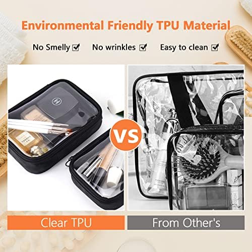 Clear Toiletry Bag, TRIPON 3PC TPU Clear Toiletries Bag TSA Approved Carry on Liquid Makeup Cosmetic Bag Pouch for Airflight Travel Wash Bag Bathroom Shower Caddy for Women (3 Size- 1L +1M + 1S )