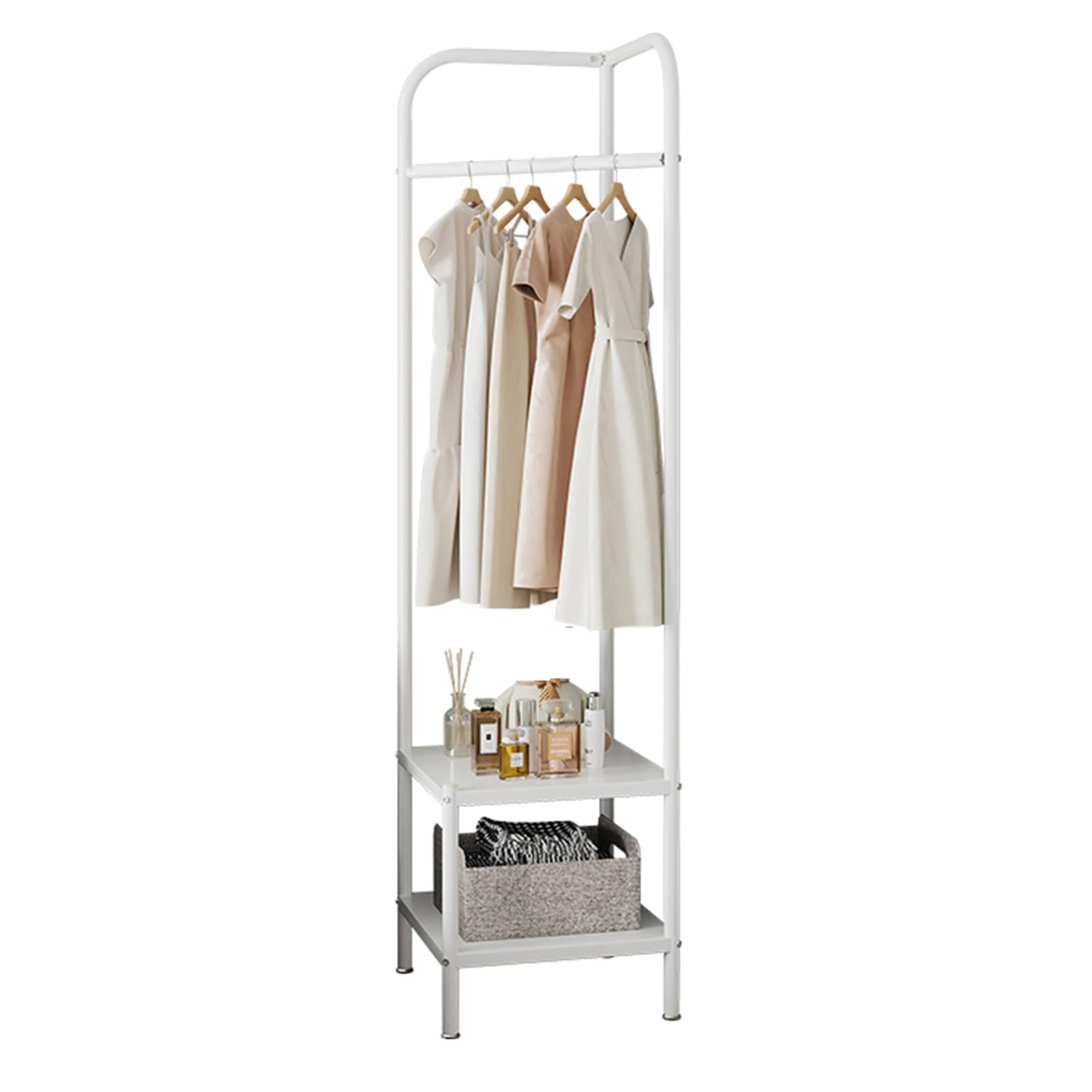 Portemanteau d'angle blanc avec étagères de rangement pour vêtements