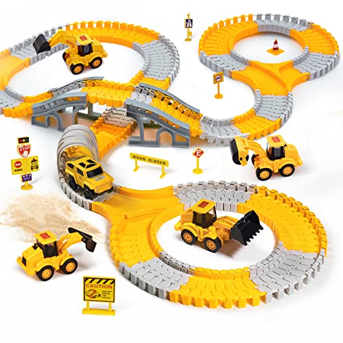Rennbahnauto-Spielzeug, Flexible Zugbahnen mit Baufahrzeugen, Straßenrennen-Spielset, Geschenke für Jungen, Mädchen, Kindergeburtstag, Kindertag, Weihnachten Cover