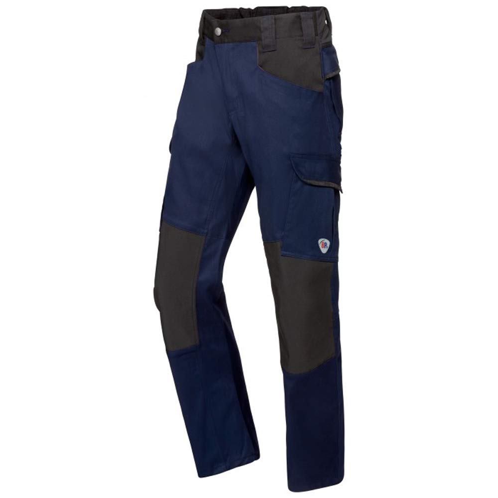 BP 1826-033-1432-30n Fabric Blend with Stretch Work Trousers for Men, Higher Waist at Back, 70% Cotton/28% Polyester/2% Elastane, Night Blue/Black, 30N Size
