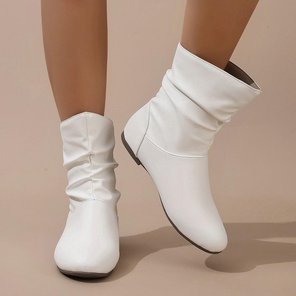 DINTAHA Flat Boots Women Fall Slouch Boots Flat Ankle Booties for Women