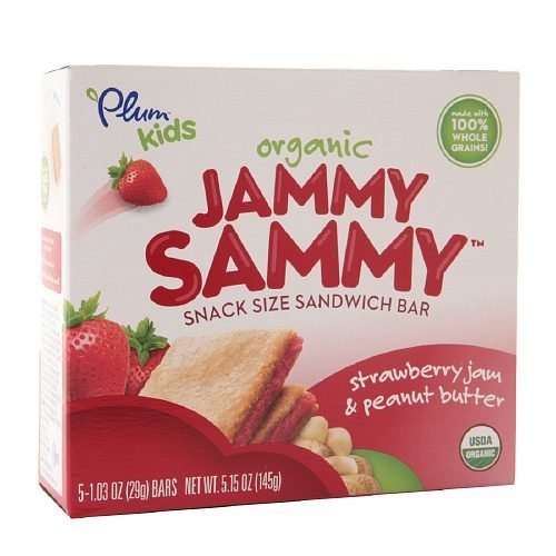 Plum Kids Organic Jammy Sammy Snack Size Sandwich Bar, Strawberry Jam & Peanut Butter 5.15 oz (145 g)(pack of 2) by Plum Kids