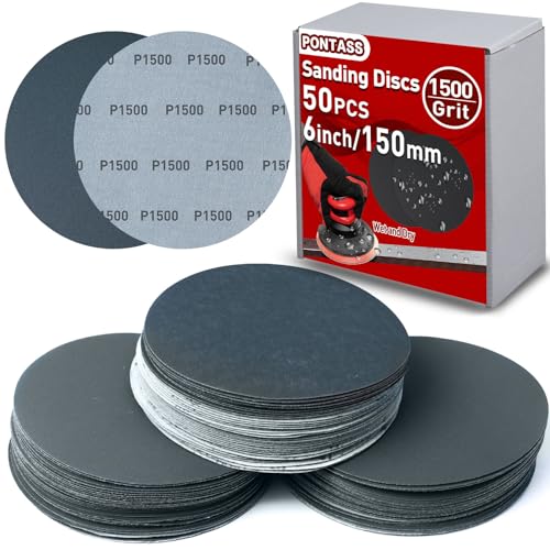 Disques de Ponçage 150mm Disques Abrasifs Auto-Agrippants Grain 1500, 50 Pièces Papier de Verre Sec à l'eau, Disques Abrasifs Ronds, pour Meulage Fraisage,...