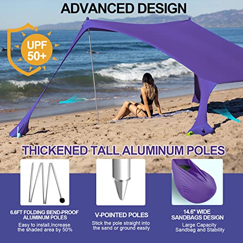 Buheco Beach Tent Pop Up Shade 10X10Ft Beach Canopy Sun Shelter Upf50+ With 4 Foldable Poles-Portable Carrying Bag-Sand Shovel-Ground Pegs-Windproof Ropes For Outdoor Family Camping-Fishing-Picnic #TOP1