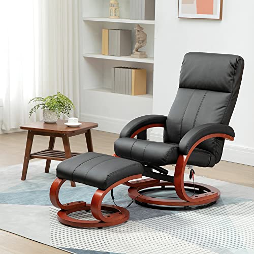 Homcom Recliner Chair With Ottoman, Electric Faux Leather Recliner With 10 Vibration Points And 5 Massage Mode, Reclining Chair With Remote Control, Swivel Wood Base And Side Pocket, Black #TOP1