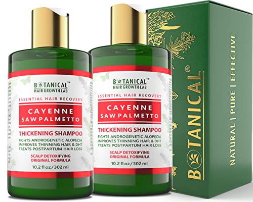 BOTANICAL HAIR GROWTH LAB - Hair Loss Shampoo - Cayenne Saw Palmetto - Scalp Stimulating Original - Alopecia Postpartum DHT Blocker - 20.4 Fl Oz (Pack of 2)