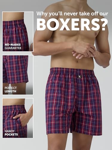 Image of XYXX Men's Checkmate Relaxed Fit Cotton Boxer Shorts with Dual Pocket & No Marks Waistband (Pack of 2)