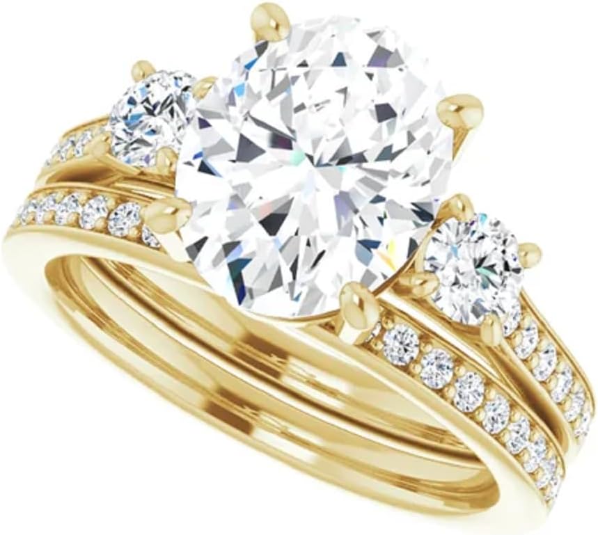 10K Solid Yellow Gold Handmade Engagement Rings 1CT-4CT Oval Cut Moissanite Diamond Solitaire Wedding/Bridal Ring Set for Women/Her Propose Ring