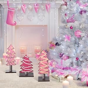 Meooeck 3 Pcs Rustic Christmas Decor Tabletop Christmas Tree Decorations Farmhouse Wood Trees Wooden Tree Centerpieces for Tables Rustic Xmas Decor with Rectangular Base for Home(Pink) Meooeck 3 Pcs Rustic Christmas Decor Tabletop Christmas Tree Decorations Farmhouse Wood Trees Wooden Tree Centerpieces for Tables Rustic Xmas Decor with Rectangular Base for HomePink