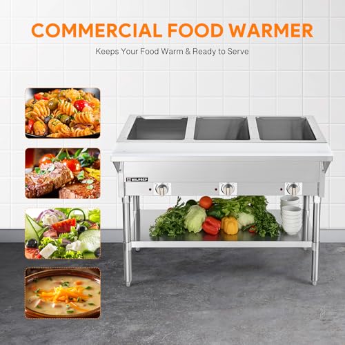 wilprep 3 well commercial food warmer 1500w stainless steel steam table with 834 cutting board amp storage shelf 4434 electric steam table food warmer with knob control for catering buffets restaurants