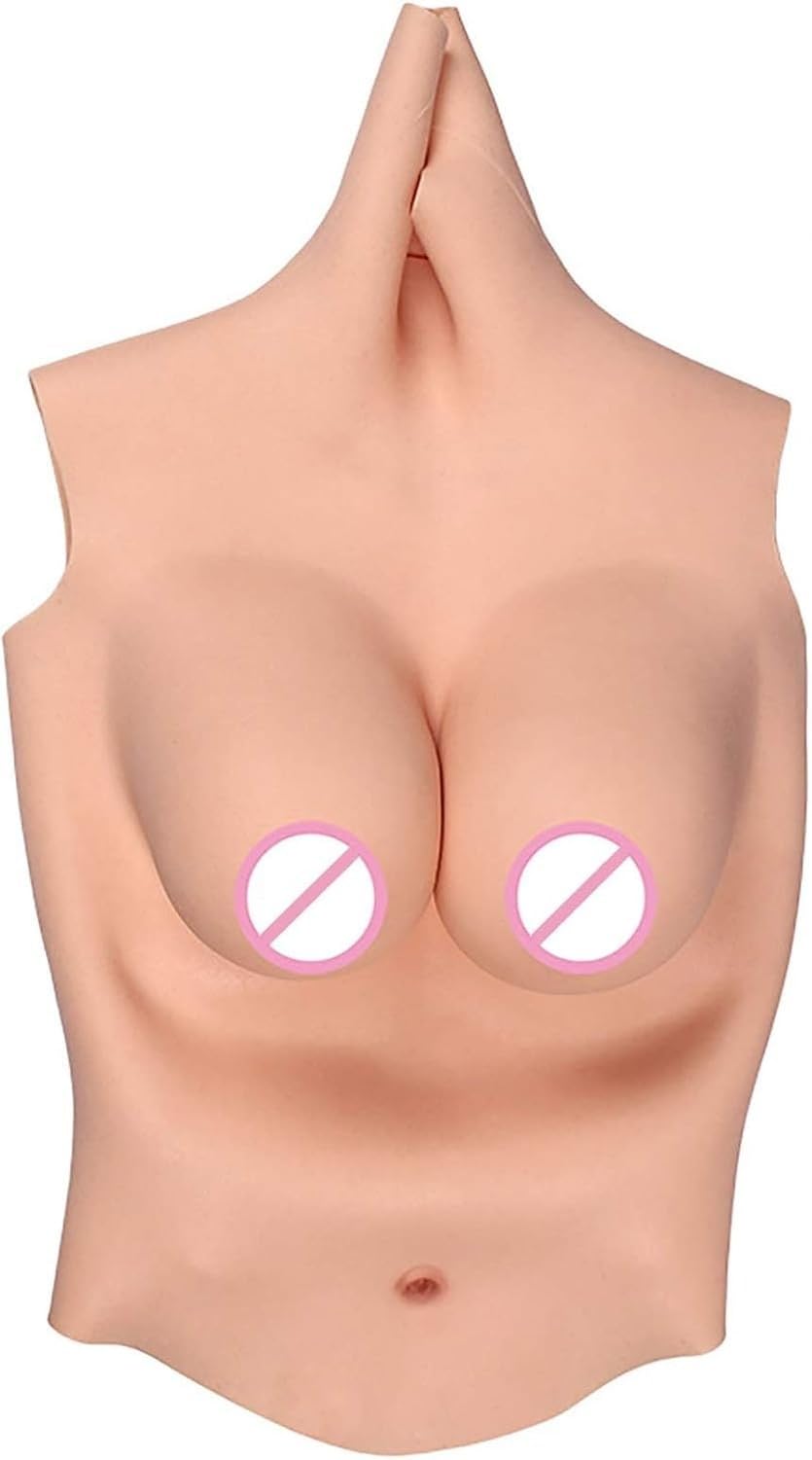 Placca pettorale in Silicone Mezzo Busto con Scollo Rotondo, Forma Seno Finta riempita in Gel Liquido per Crossdressing, Drag Queen, Post-Mastectomia e transgen, G Cup-A, G Cup-A