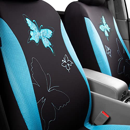 Flying Banner Fashion Lace Colorful Butterfly Car Seat Covers Full Set for 5 Seater(Full Set, Mint Blue) - Image 6