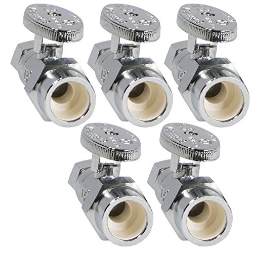 Image of Midline Valve 82412QS-OM-5 Water Supply Stop Valve with Quarter Turn Wheel; One Piece Design; Straight Shut-off for Toilet, Sink, Dishwasher; 1 /2 in. CPVC x 3 /8 in. COMP; Chrome Plated Brass (5 Pack)