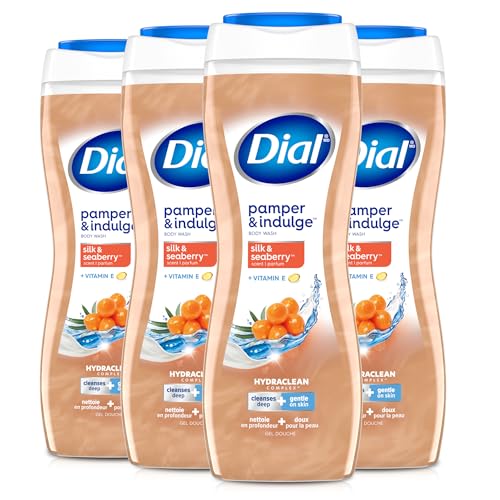 Dial Body Wash Hydraclean Complex & Vitamin E Gentle Leaves Skin Feeling Nourished Dermatologist-Tested No Parabens & Sulfates Pamper & Indulge Silk & Seaberry 16 fl Oz (Pack of 4)