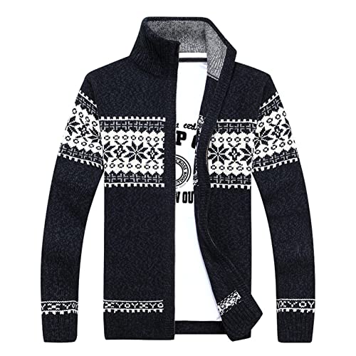 Lu's Chic Men's Cardigan Sweaters Winter Norwegian Casual Slim Fit Zip Up Fashion Sweater Jacket